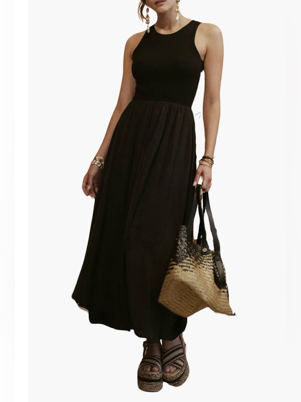 Blu Pepper Mixed Media Knit Midi Dress
